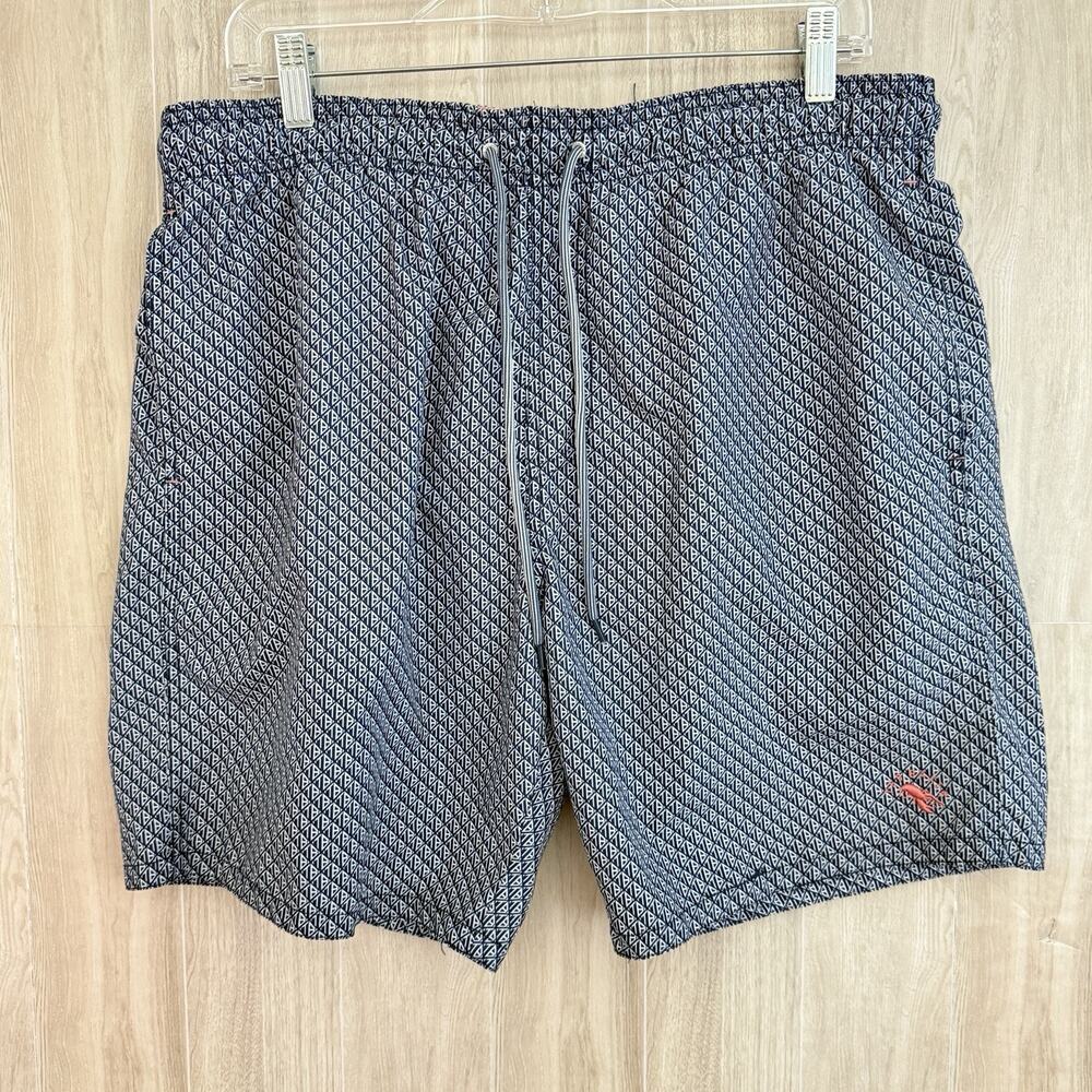 Ted Baker Swim Trunks Mens Size 4 (L) Mesh Lined Blue Geometric Pockets 34x7” In